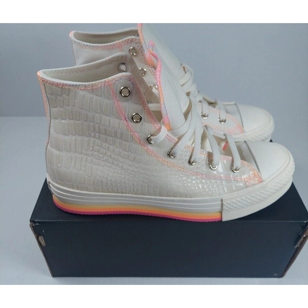 Converse CTAS Eva Lift Hi Kids Sneakers 7 Egret Astral Pink Rainbow Platform - Picture 4 of 6